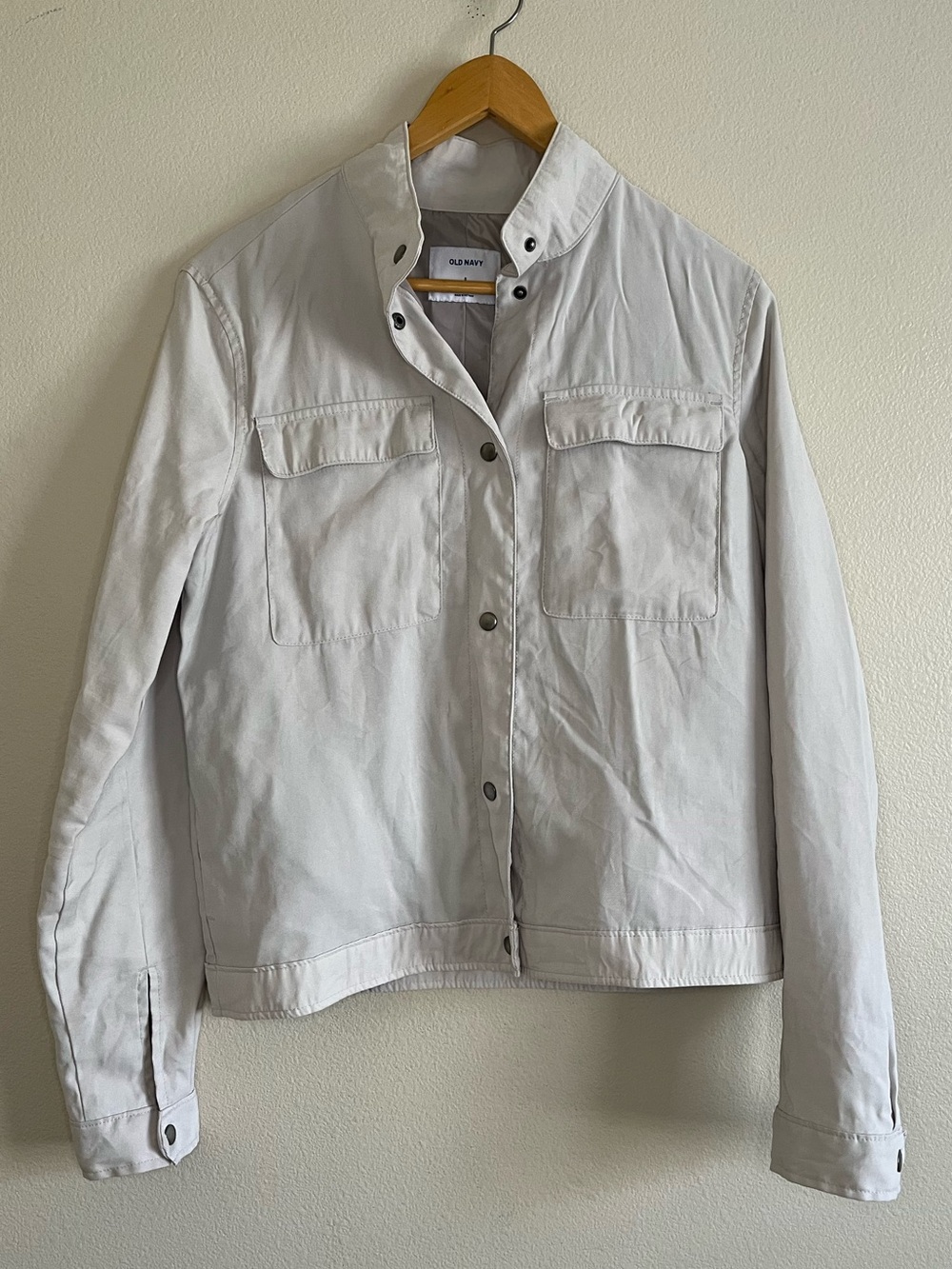 Women's Old Navy Off White Button-Front Utility Jacket, Size S Tall